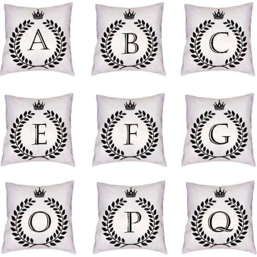 Popular English Alphabet A-Z White Cushion Cover Fashion Black Arabic Numerals Peach Skin Car Home Decor Simple Style Pillowcase
