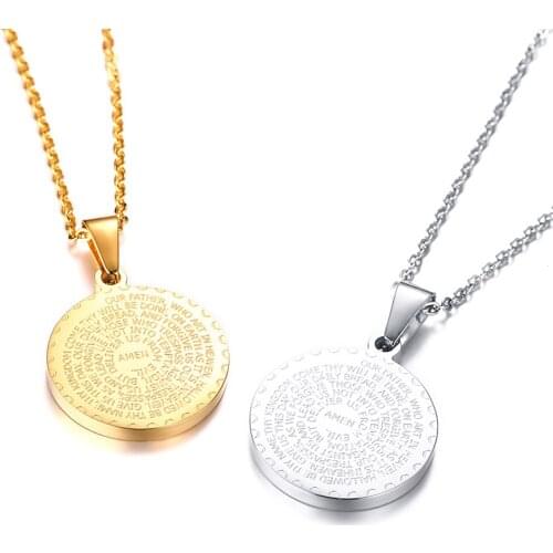 Stainless Steel God Black Blessed Jesus Christ Scripture Round Tag Pendant Necklace Jewelry Gift with Chain