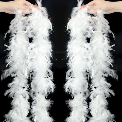 2 meters long white color Turkey feather boas 80gram per pc natural real chicken feather strips for chirstmas Halloween decorate