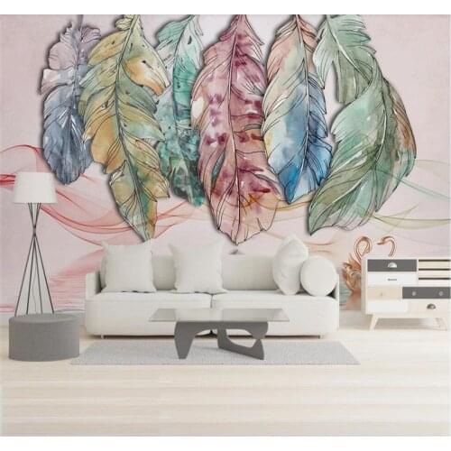 Custom wallpaper Nordic minimalist abstract watercolor feather line swan art background wall high-grade waterproof material