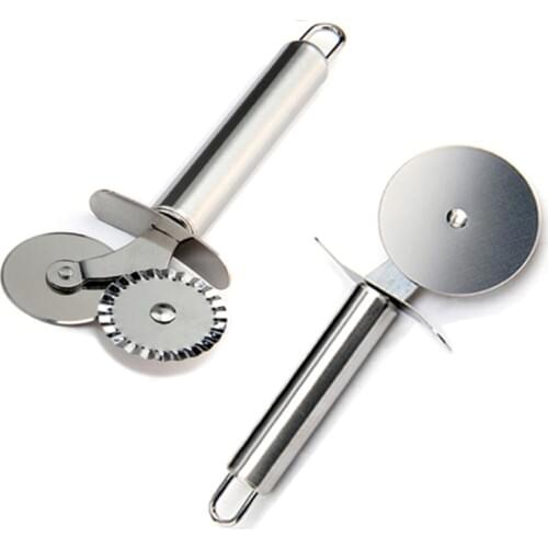 2 Patterns Stainless Steel Pizza Cutter Double Roller Pizza Knife Cutter Pastry Pasta Dough Crimper Kitchen Pizza Tools
