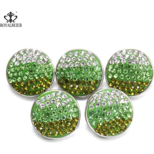 ROYALBEIER 5pcs/lot Rhinestone Round Metal Snap Button Crystal fit 18/20mm DIY Snap Accessories For Women Jewelry kg0128