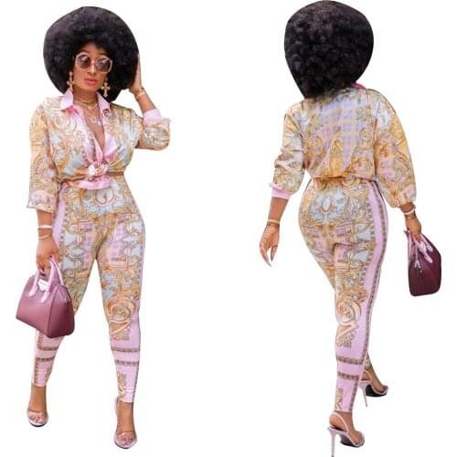 Long Sleeve Shirt Two Piece Suit African Dashiki New Fashion Women Single Breasted Cardigan Trousers Casual Suit Spring Fall