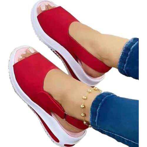 Shoes Women Platform Sandals 2021 Velcro Stretch Fabric Summer Womens Comfort Walking Ladies Sandalias Female Casual Footwear