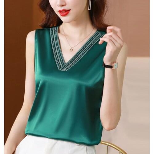 Silk Tops for Women Satin Female Tank Top Sexy V-neck Woman Vest White Basic Plus Size Woman Top Sleeveless Women clothing 2021