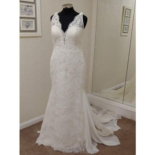 Mermaid Bridal Gowns Layers Lace Tulle Chiffon V Neckline Casamento Illusion Back Wedding Dresses Custom Made Vestido De Noiva