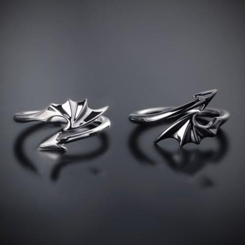 Punk Style Titanium Brass Koakuma Little Devil Dragon Gothic Evil Vampire Rings Open Ring Halloween Party Jewelry Gift Retro