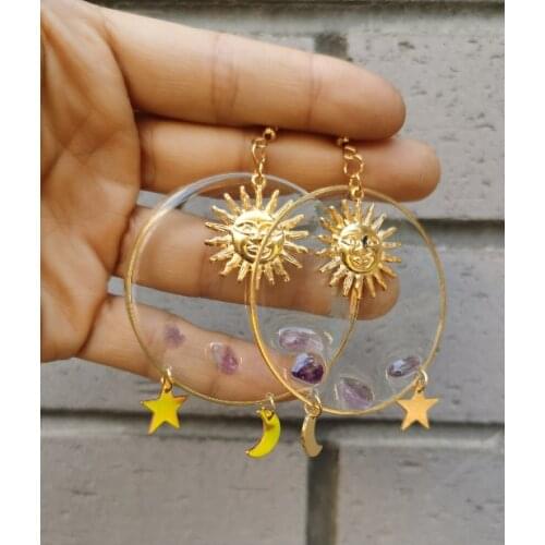 Sun Goddess amythest dangle Earrings, Gothic Jewellery, Gothic Jewelry,celestial Earrings