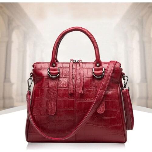 Fashon Women Handbag Cow Genuine Leather Totes Ladies Shoulder Memssage Bag Red Crocodile Pattern