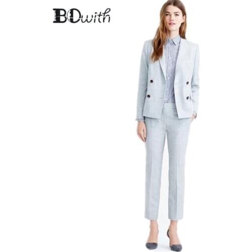 Custom Made Light Blue Women Pantsuits Work Pant Suits OL 2 Piece Sets Women Blazer(Jacket+Pant Suit)For Women Set Party