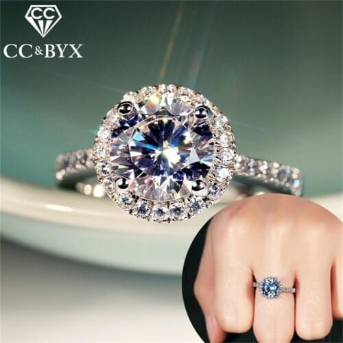 CC Bridal Rings For Women Sterling 925 Silver Wedding Engagement Ring Cubic Zirconia Round Stone Jewelry Anillos Mujer CC583