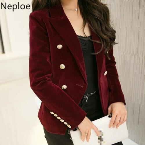 Neploe 2021 Women Velvet Blazer Slim Long Sleeve Ladies Blazers Office Lady OL Formal Work Botton Formal Jacket Blazers 48625