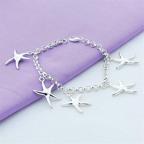 925 Sterling Silver Women Jewelry Fashion Five Starfish Bracelet For Girl Accessories Gift