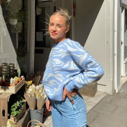 Y2K Women Sweater Top Winter print Casual Knitted Pullover O Neck Long Sleeve Oversized Loose Jumper Sweater women