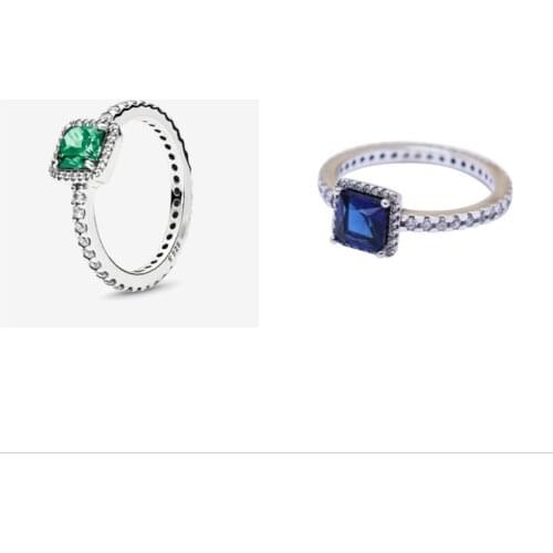 Authentic 925 Sterling Silver Pan Ring Blue Timeless Elegance Ring For Women Wedding Party Gift Fine EuroPe Jewelry