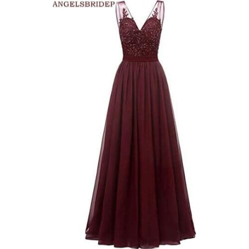 ANGELSBRIDEP Cap-Shoulder A-Line Evening Party Gowns Vestidos de festa Fashion Applique Beading Floor-length Formal Prom Dress