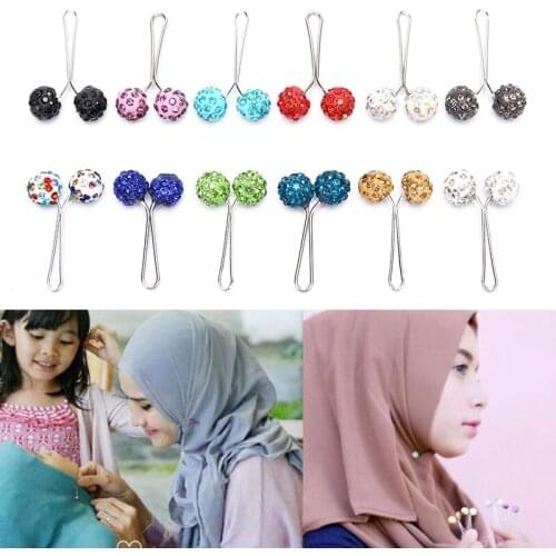 12Pcs Rhinestone Ball Muslim Hijab Clip Brooch Pins Scarf Safety Clip Women Wedding Pin