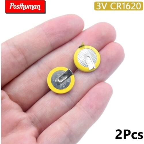 High Qulaity 2Pcs CR1620 Button Battery1620 Coin Cell Battery With 2 Solder Tabs Single Use 16x2mm For Motherboard Calculator