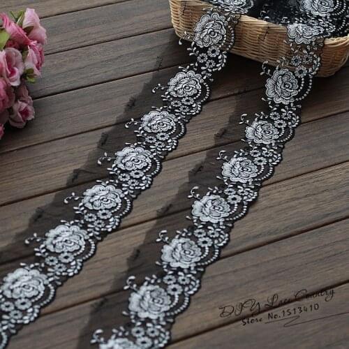 2yards/lot 7cm wide Embroidered Tulle Lace trim mesh lace trim~Black+ White~ lovely