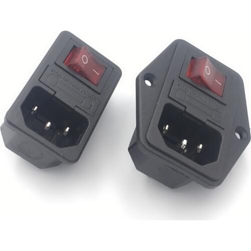 10A 250VAC 3 Pin iec320 C14 inlet connector plug power socket with red lamp rocker switch 10A fuse holder socket male connector