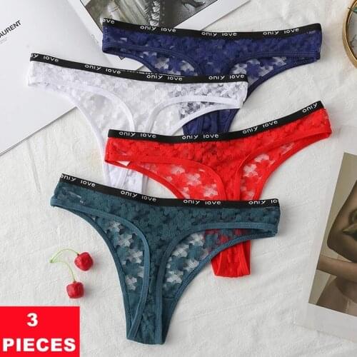 3PCS/Set Low-Rise Hollow Out Womens Thong Intimates Lingerie Floral Embroidery Lace Panties Temptation Female G-String Briefs
