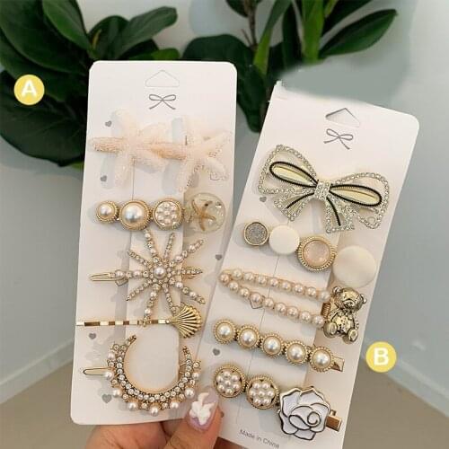 5pcs Beaded Hair Pins For Girls Sea Themed Vintage Metal Side Hair Clip Sweet Style Hair Accessories Gift For Women 2021 New