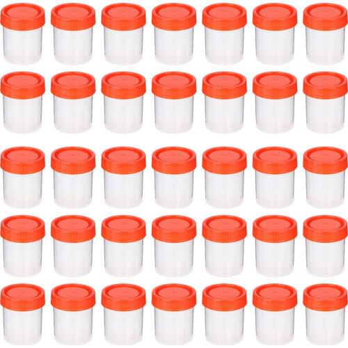 50 Pcs/1 Pack 40ml Plastic Specimen Sampling Cup Practical Urine Sealed Container with Spiral Cover for Laboratory Use