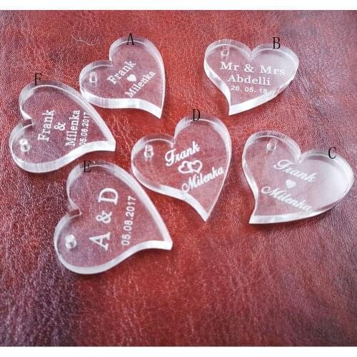 50pcs/lot)Customized wedding hearts Acrylic Personalized mr mrs name Initials Wedding souvenirs Table Decoration Centerpieces