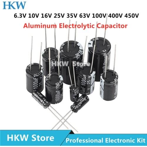 Aluminum Electrolytic Capacitor 6.3V 10V 16V 25V 35V 50V 63V 100V 400V 450V 47UF 100UF 220UF 330UF 470UF 680UF 1000UF 1500UF 20