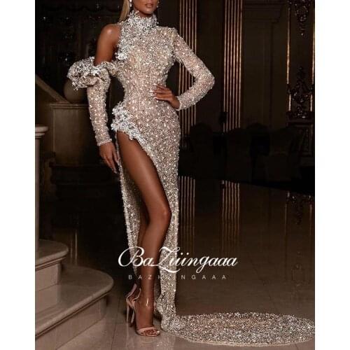 BAZIIINGAAA Luxury Woman Cocktail Dress Beaded Sequins Long Elegant Night Cocktail Party Formal Dresses for Wedding Plus Size