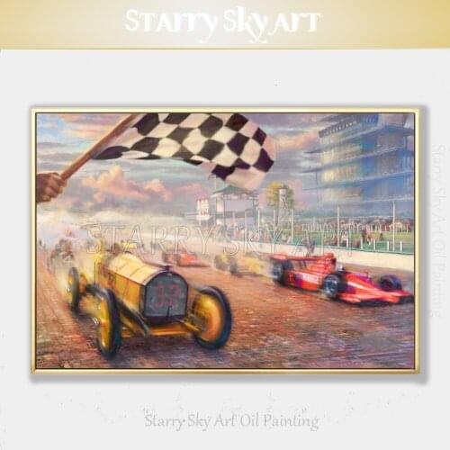 Pure Hand-painted Oil Painting on Canvas Special Wall Art Race Car Competition Oil Painting Racing Car Oil Painting for Wall Art