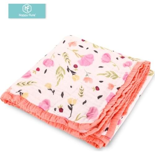Happyflute 1pc Muslin 100% Cotton 4Layers With Colorful Tipping Newborn SwaddleS Soft Baby Gauze Infant Blankets Wrap Sleepsack