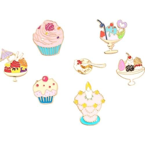 HOSENG 7Pcs/Lot Ice Cream Fruit Salad Alloy Brooch Cartoon Cake Dessert Pin For Pastry Chef HS_3452
