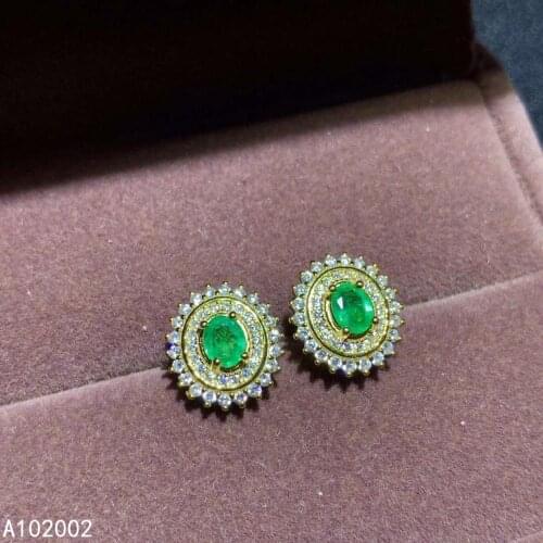 KJJEAXCMY fine jewelry natural Emerald 925 sterling silver women earrings new Ear Studs support test popular beautiful