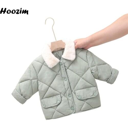Winter Minimalist Solid Jacket For Girls 2 To 9 Years Casual Black Rhombus Parkas Outerwear Kids Faux Fur Collar Coat For Boys