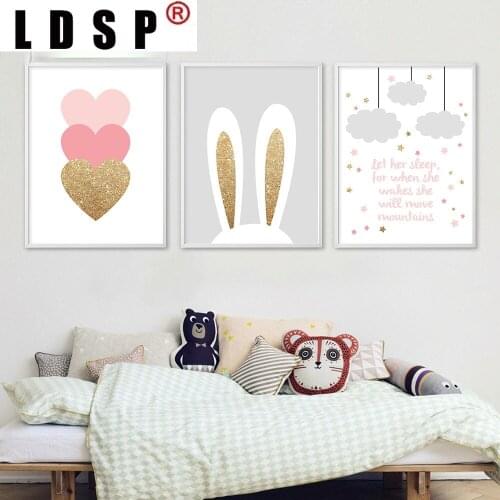 LDSP Lovely Cartoon Rabbit Pink Heart Canvas Painting Wall Art Print Poster Picture Modern Kids Baby Living Home Decor