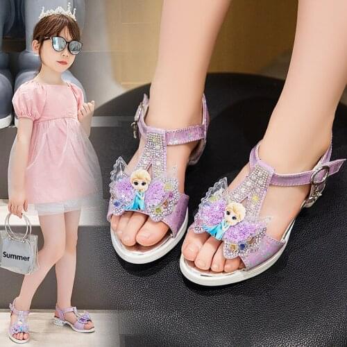 Disney summer girls sandals new fashion fashion crystal shoes childrens Frozen elsa princess shoes
