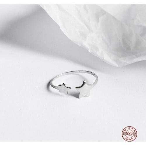 LKO Five-Pointed Star Adjustable 925 Sterling Silver Opening Ring Design Simplicity Fashion Jewelry for Women Girl Gifts