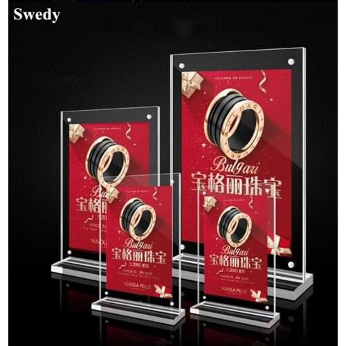 A6 T Shape Magnetic Acrylic Sign Holder Stand Tabletop Menu Paper Holder Frames Plastic Flyer Document Display Holder