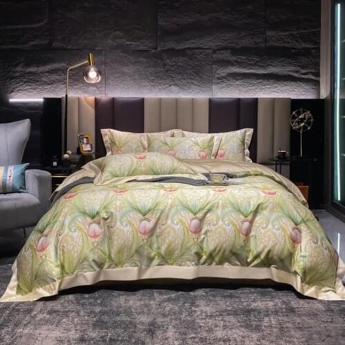 Pretty Daffodil Floral leaves Duvet cover Elegant art 800TCEgyptian Cotton 4Pcs Bedding Bed Sheet Pillowcases Soft Breathable