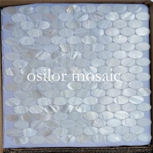 Pure white mother of pearl mosaic tile wall tile for bath room and kitchen oval pattern