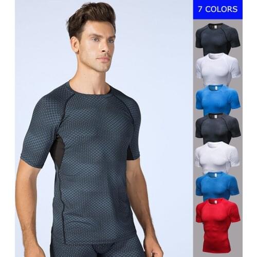 Mens Running Fitness Workout Gym Sports Short Sleeve T-shirt Tight Elastic 3D Quick Fast Dry Compression Shirt Sportswear 4123