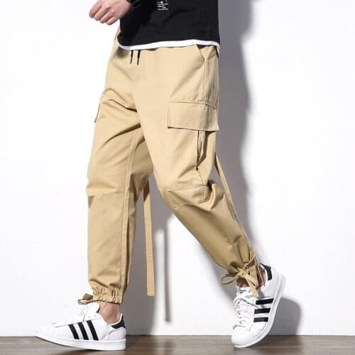 Nice Western Style Men Joggers Hip Hop Harem Streetwear Pants Ribbons Solid Embroidery Casual Trousers Male Cargo Pants Elastic
