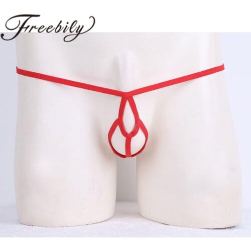 Mens Sexy Lingerie Low-waisted Elastic Waistline Crotchless and Open Butt Bikini G-string Thongs Underwear with Penis Hole