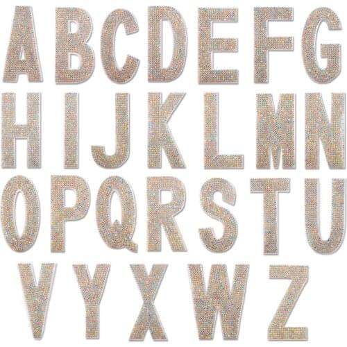 English Alphabet Patches Letter Crystal Motif Hot fix Rhinestones Patches for Children Women Wedding Clothes Applique