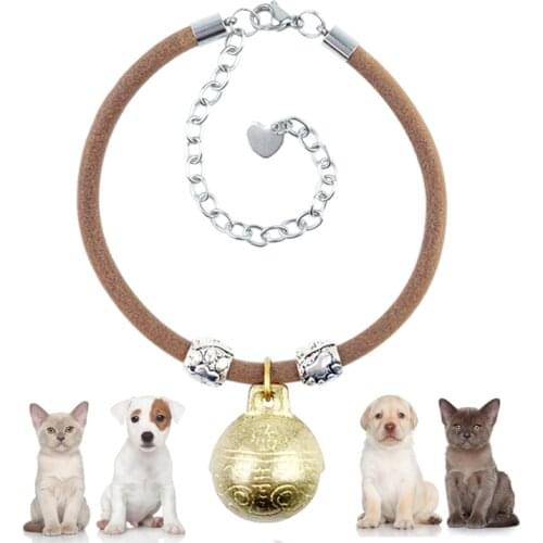 Cowhide dog Collar Leather stainless steel cat Necklace copper Bell Handmade Small Medium dog Puppy Collar Supplies Accessories