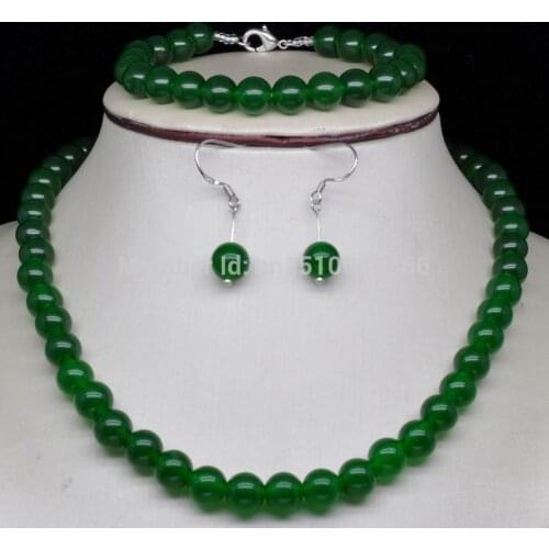 Hot sale GW_Lovely Green Jades Set necklace &bracelet &earring