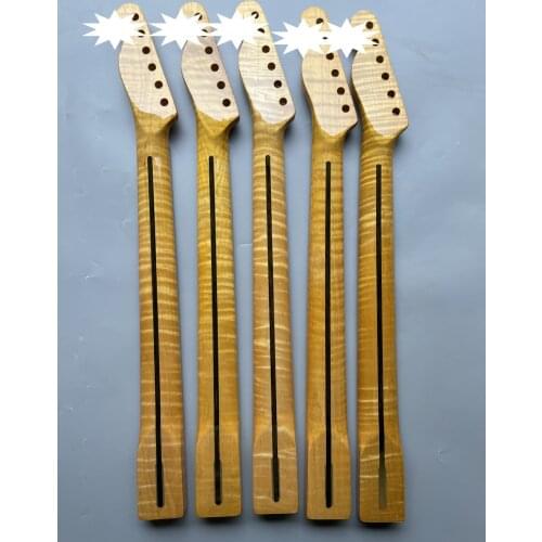 Flame Maple Guitar Neck 21 Fret 25.5 inch Yellow Pearl Dot Inlay Replacement