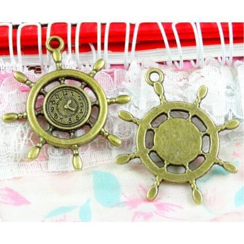 20pcs 35.7*39.9MM Antique Bronze Zinc Alloy Nautical Rudder Clock Charms DIY Jewelry Making Pendant Charms