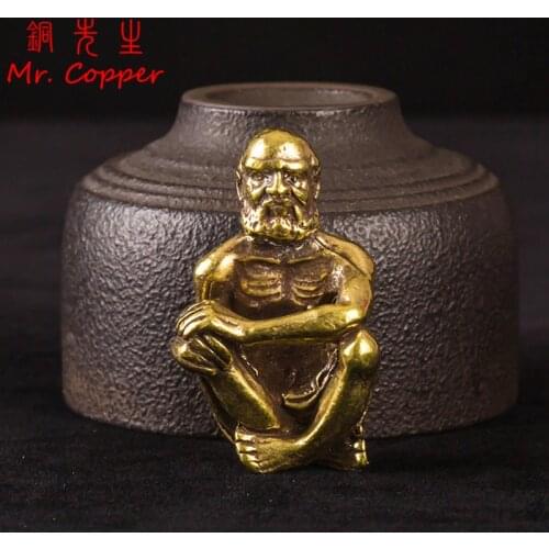 Retro Brass Sitting Bodhidharma Buddha Statue Desk Ornaments Metal Copper Dharma Figurines Miniatures Home Decorations Accessory